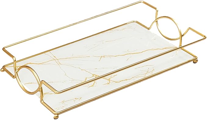 Vanity Bathroom Counter Tray Gold Glass Perfume Organizer Holder Cosmetics Makeup Skincare Display Decorative Vanity Trays Storage Rack for Bathroom Dresser Bedroom (1 Tier Platinum-Small)