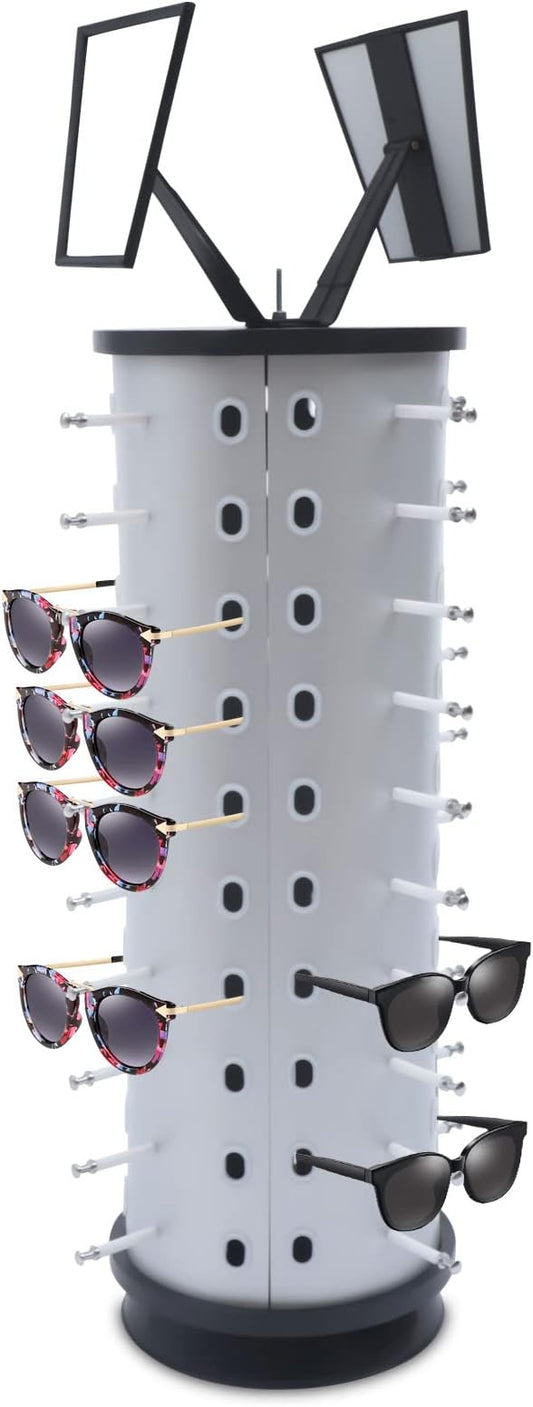 40 Pairs Sunglasses Holder Organizer, Rotating Glasses Display Stand Metal Sunglasses Display Stand with Mirror, Rotating Eyeglasses Holder Stand Countertop Sunglasses Rack