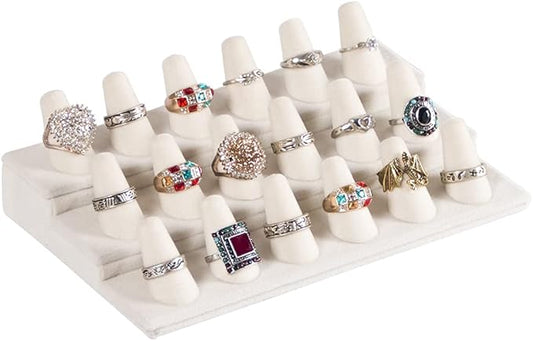 Coward 18 Holders Ring Display Stand, Beige Velvet Rings Display Holder for Jewelry Storage Drawer Ring Organizer (beige)