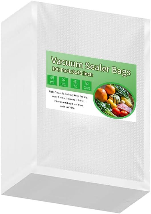 Premium Vacuum Sealer Bags 100 Quart 8" x 12", Pre-cut food saver bags, BPA Free & Heavy Duty Vacuum Freezer Bags. Commercial Grade, Sous Vide, Seal a Meal