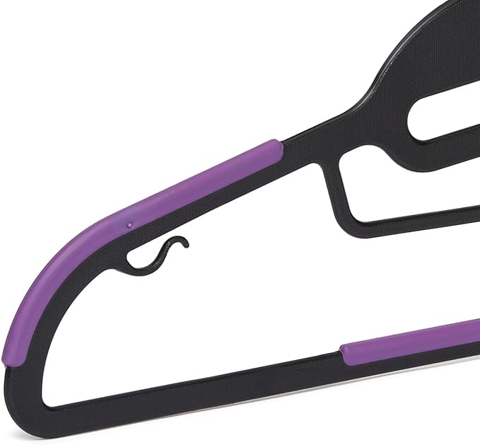 Amazon Basics Rubber Coated Plastic Hangers - Black/Purple, Pack of 50