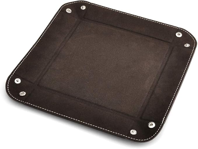 Oirlv Premium Leather Valet Tray for Men Jewelry Organizer, Desktop Storage,Key Wallets Cell Phones Catchall Tray Nightstand or Dresser Organizer Plate (Coffee)