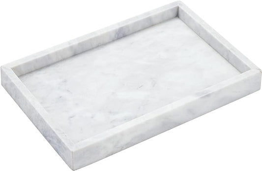 12 x 8 inch Real Natural Marble Vanity Tray, Genuine Marble Storage Tray for Cosmetics/Jewelry, Non-Resin/Non-Ceramic, Dresser Organizer Tray, Bathroom Tray, Home Decor, Kitchen, Coffee Table