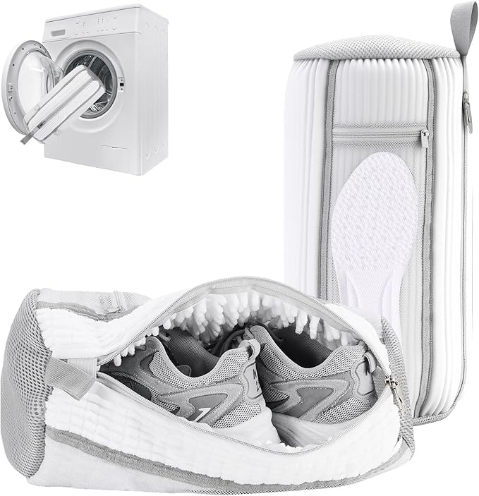 Shoe Washing Machine Bag, Laundry Shoe Bag with Side External Network for Washer and Dryer Reusable Shoe Cleaning Bag for Sneaker Tennis Unstain Cleaner Kit (2pc-white)