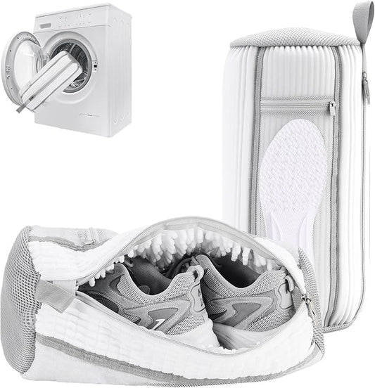 Shoe Washing Machine Bag, Laundry Shoe Bag with Side External Network for Washer and Dryer Reusable Shoe Cleaning Bag for Sneaker Tennis Unstain Cleaner Kit (2pc-white)