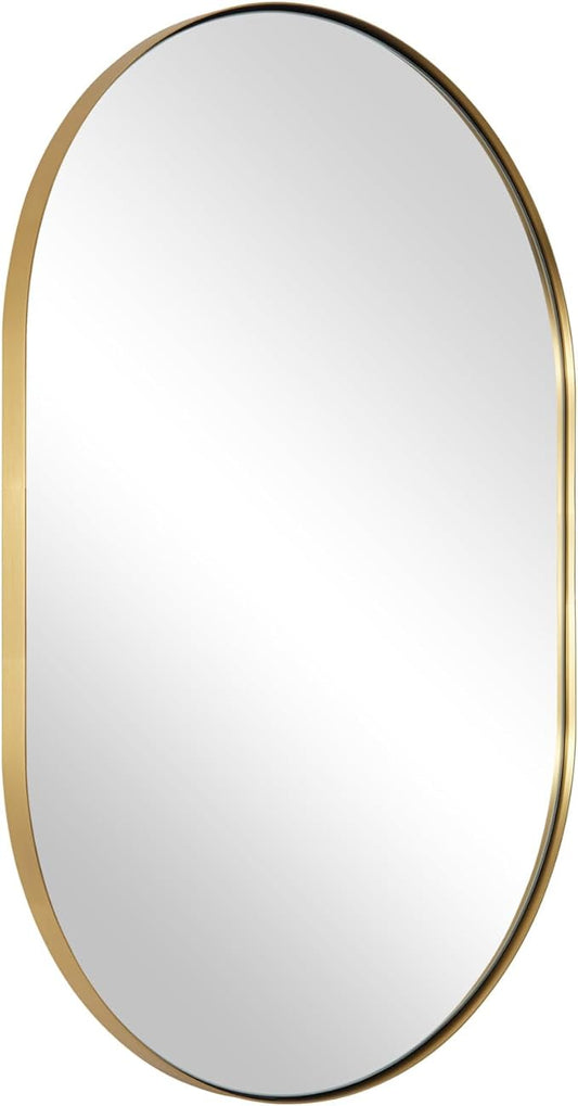 ANDY STAR Oval Bathroom Mirror, 20x33’’Oval Gold Mirror Stainless Steel Metal Frame Mirror for Bathroom, Entryway, Living Room, Contemporary 1" Deep Set Design Wall Mount Hangs Vertical or Horizontal