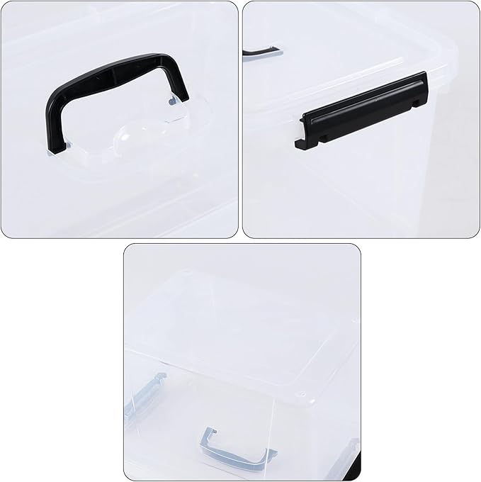 10 Quart Plastic Storage Bins with Lids and Handle, 4 Packs Clear Latching Box