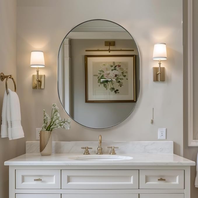 ANDY STAR 24x32’’ Oval Bathroom Mirror, Oval Nickle Mirror Pill-Shaped Design in Stainless Steel Metal Frame for Bathroom, Entryway, Living Room, Contemporary 1" Deep Wall Mount Vertical or Horizontal