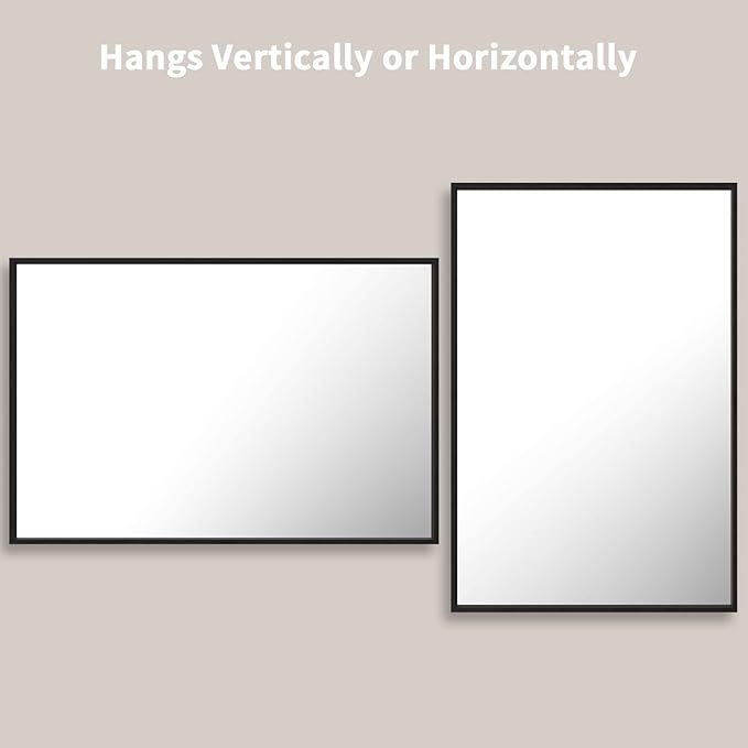 LOAAO 24"X36" Black Rectangle Bathroom Mirror Wall, Matte Black Aluminum Alloy Frame, Hangs Vertically or Horizontally, Easy to Install