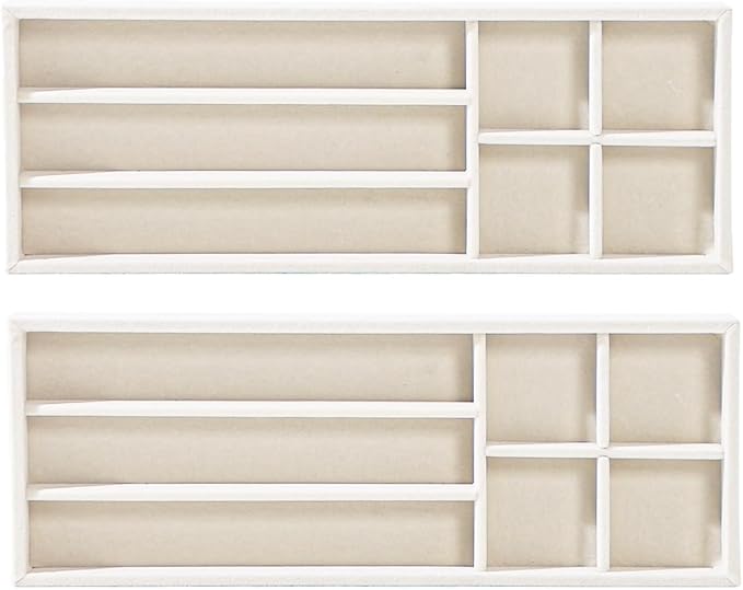 2Pcs Desk Drawer Storage Tray, Nightstand Organizer Tray, Necklace Bracelet Ring Earring Jewelry Display Tray, Grid Table Organizer Holder Tray for Sunglass, Phone, Watch, Perfume (7 grid)/Beige