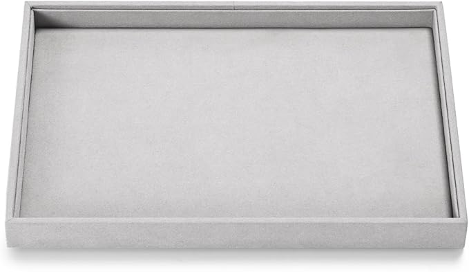 Microfiber Jewelry Tray Stackable Jewelry Organizer Drawer Trays For Necklace Bracelets Watch Perfume Storage Holder (Grey)