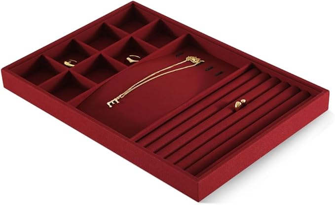 Linen Stackable Multifunctional jewelry Display Tray, Ring Earring Bracelet Necklace Storage Tray, Jewellery Shop Counter Showcase Table Top Organizers, Makeup Table Drawer Insert Jewelry Tray
