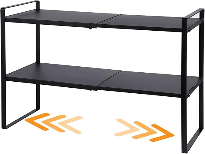 2-Tier Expandable Shelf Organizer for Kitchen Cabinet, Countertop, Pantry & Under-Sink Storage(Black)
