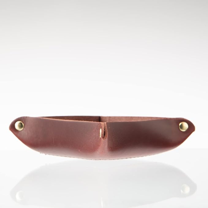 USA Handmade Premium Leather Valet Tray, Jewelry Organizer, With Brass Rivets (Burgundy, Mini)