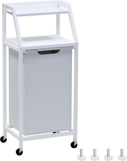 Laundry Hamper, Laundry Sorter, Rolling Laundry Basket with Wheels, 2 Shelves, 18 Gal(68L), Pull-Out and Removable Oxford Fabric Bags, White and Grey