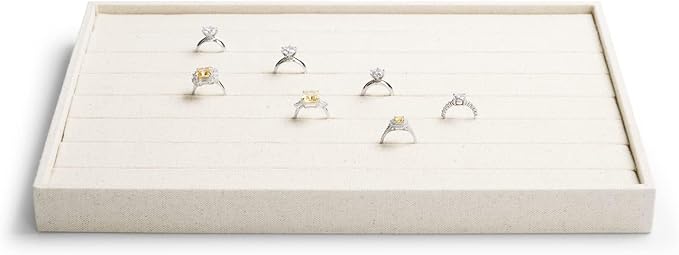 7-Slot Linen Jewelry Display Tray – Elegant Organizer for Rings, Earrings, Studs | Compact Storage & Decorative Showcase for Jewelry Accessories (Beige)
