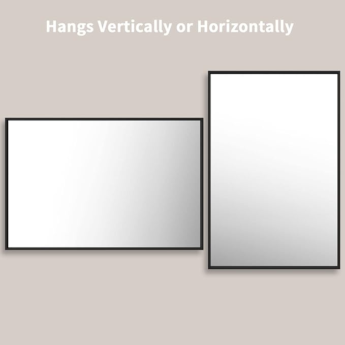 LOAAO 48"X32" Black Rectangle Bathroom Mirror Wall, Matte Black Aluminum Alloy Frame, Tempered Glass, Hangs Vertically or Horizontally, Easy to Install