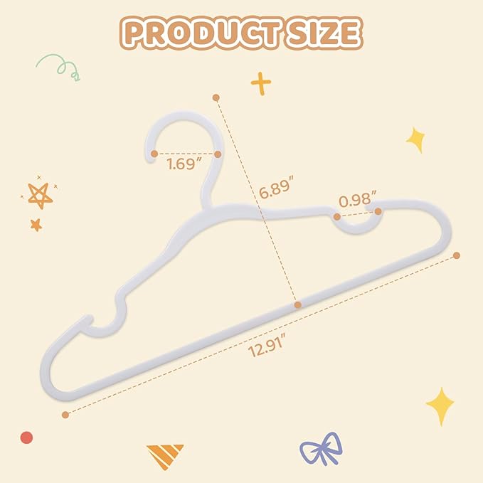 100 Pack White Baby Hangers 12.91 Inch - Kids Non-Slip Clothes Hangers for Infant & Child, Durable Plastic Children's Hangers for Closet, Pants, Coats, Skirts