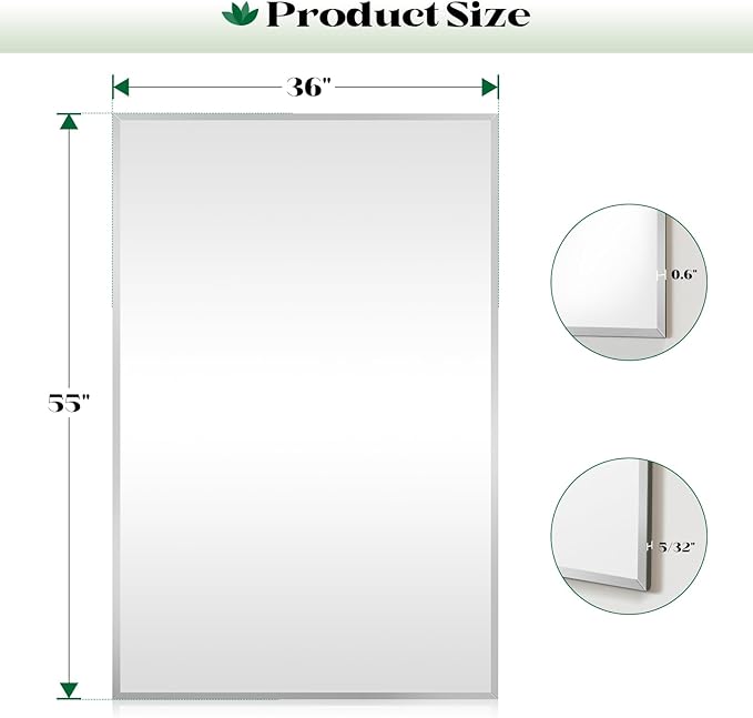 Beveled Bathroom Mirror, 55"x36" Frameless Bathroom Mirror, Bathroom Vanity Wall Mirrors for Gym, Over Sink, Living Room Hangs Horizontally or Vertically