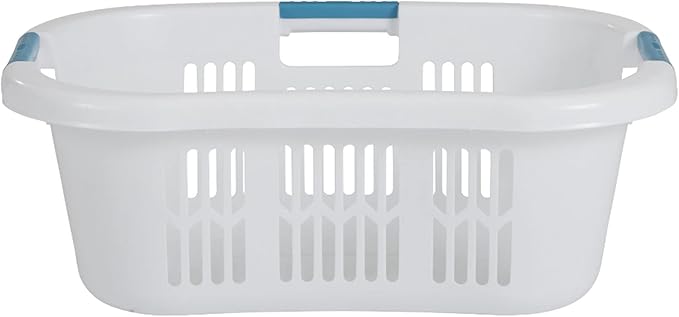 Rubbermaid 2.1-Bushel Small Hip-Hugger Portable Plastic Laundry Basket with Grab-Through Handles, White (3-Pack)
