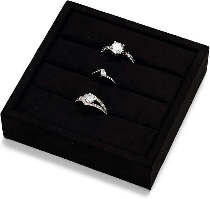 Oirlv 3 Slots Velvet Small Ring Organizer Earrings Trays Showcase Display Storage Insert Holder for Jewelry Box, Drawer, Dresser(Black,S)