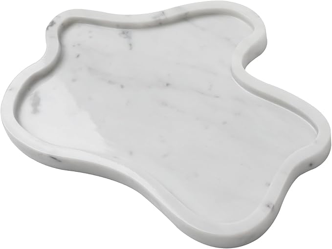 Carrara White Marble Tray, Marble Vanity Tray 10.8" x 8", Bathroom, Decor for Trinket Perfume Jewelry Candle, 11 Inch Cloud