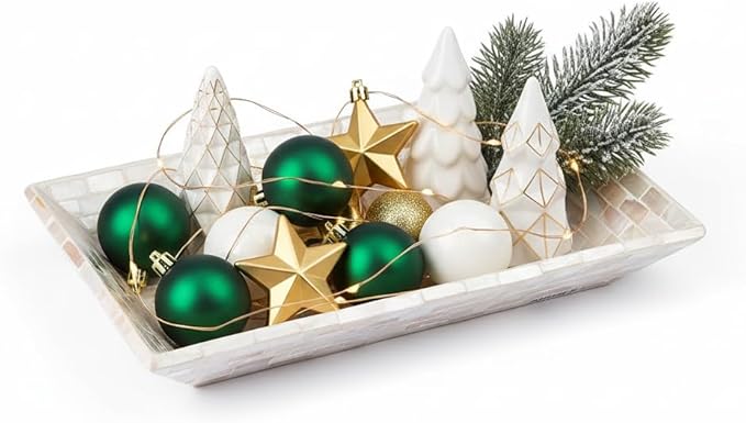 PEMAR 12"x7" Mother of Pearl Decorative Tray with Raised Edge for Coffee Table Perfume Living Room Kitchen Bathroom. Elegant Multipurpose Centerpiece Vanity, Fruit Display Serving Tray & Bowl