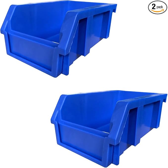 3.5" X 5.2" X 2.1" BLUE Heavy duty thermoplastic storage bin organizer, Stackable, Hangable, Side-connect. Great for tools, parts crafts and more! (2 PACK)