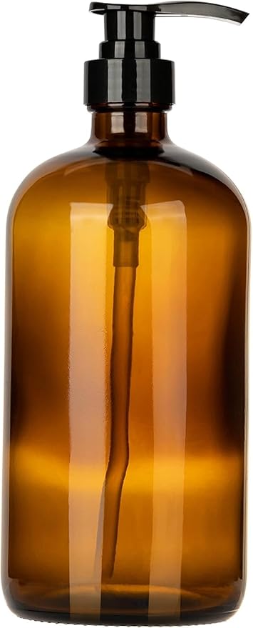 32 Ounce Glass Pump Dispenser Bottle, Large Amber Container with Pump for Shower and Bath Shampoo Soap Conditioner Lotion - 1 Liter Shower Bottles- by Kitchentoolz