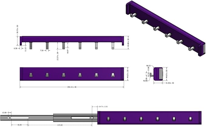 6-Hook Designer Wardrobe Reversible 13.75" Length Closet Belt Rack with 12" Retractable Pullout Extension and Installation Hardware (Matte Brass)