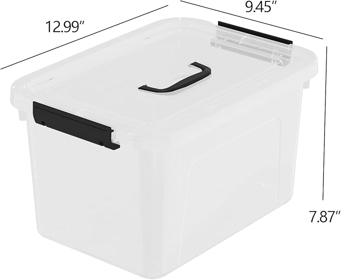 4-pack 10.5 Quarts Clear Boxes with Handles, Plastic Storage Bin with Lid