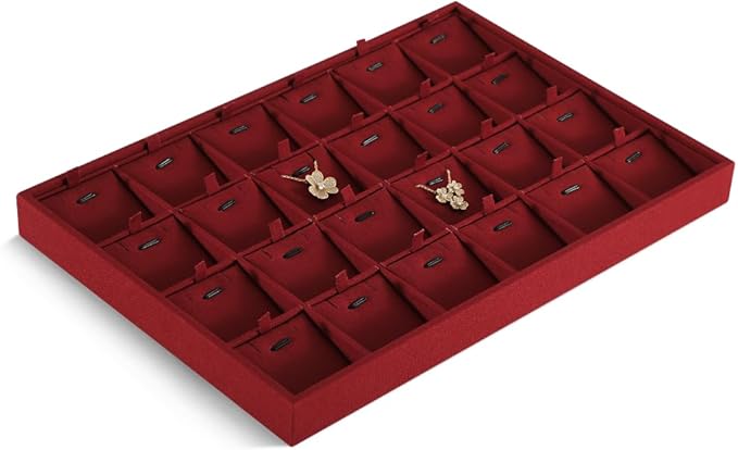 Linen Stackable Necklace Storage Tray, 24 Grid Pendant Display Tray, Jewellery Shop Counter Showcase Table Top Organizers, Makeup Table Drawer Insert Jewelry Tray