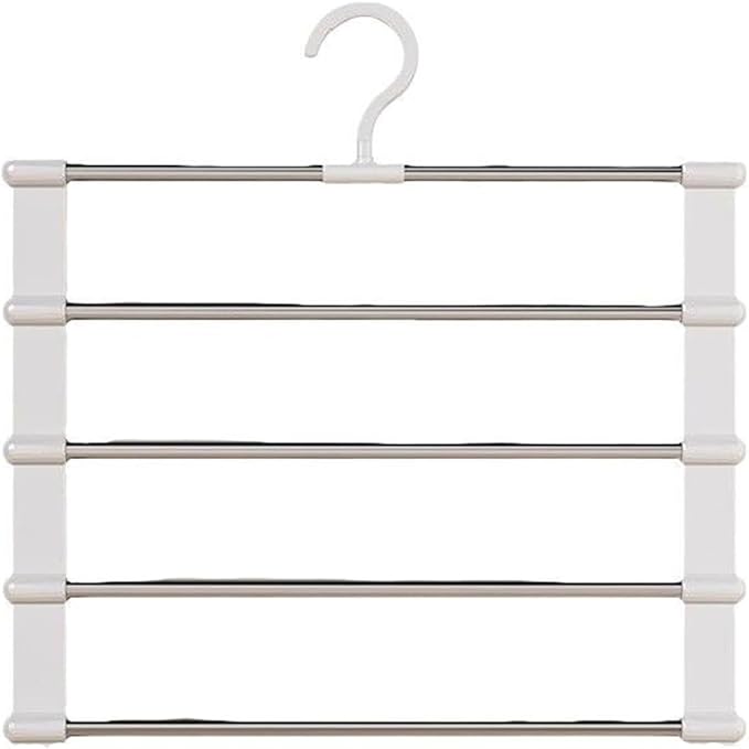 5-Tier Hanging Pants Rack, Pants Rack, 2 Pack Space Saving Closet Organizer for Multiple Pants, Slacks, Jeans, Towels, Scarves - Heavy Duty Storage Holder for Closet, Bedroom, Dorm Room