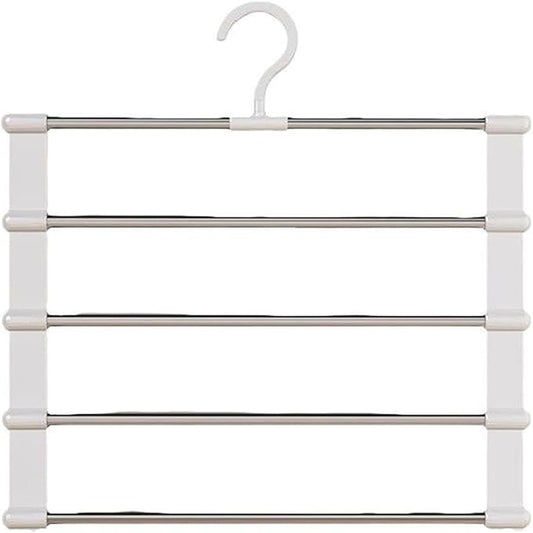 5-Tier Hanging Pants Rack, Pants Rack, 2 Pack Space Saving Closet Organizer for Multiple Pants, Slacks, Jeans, Towels, Scarves - Heavy Duty Storage Holder for Closet, Bedroom, Dorm Room