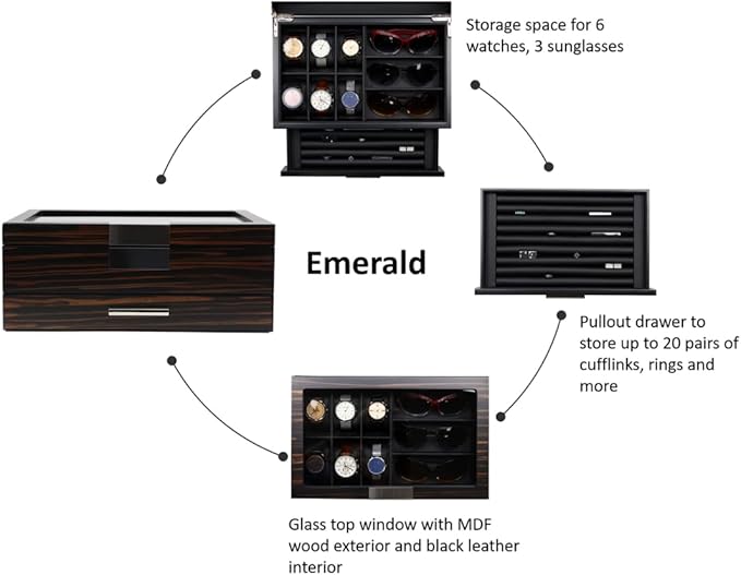 Luxury Watch, Sunglasses and Jeweler Display Case and Organizer (Emerald Love)