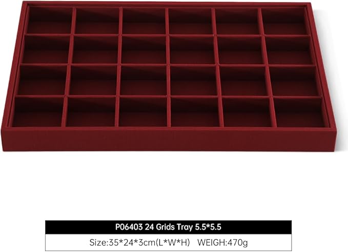 Linen 24 Grid Stackable Rings Earrings Display Tray, Brooch Ear Stud Cufflinks StorageTray, Jeweler Shop Counter Showcase Table Top Organizers, Makeup Table Drawer Insert Jewelry Tray