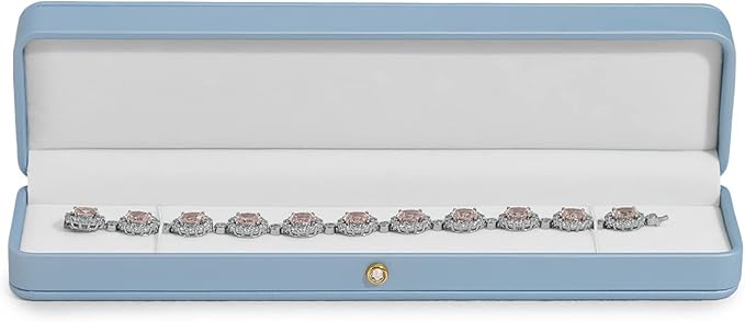 Oirlv Elegant Sky Blue Necklace Box Necklace Presentation Box White Velvet Interior Long Chain Bracelet Necklace Storage Case