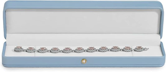 Oirlv Elegant Sky Blue Necklace Box Necklace Presentation Box White Velvet Interior Long Chain Bracelet Necklace Storage Case
