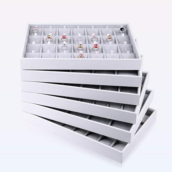 Oirlv Velvet Jewelry Organizer Trays Stackable Showcase Jewelry Display Storage Tray (15 Grids Insert)