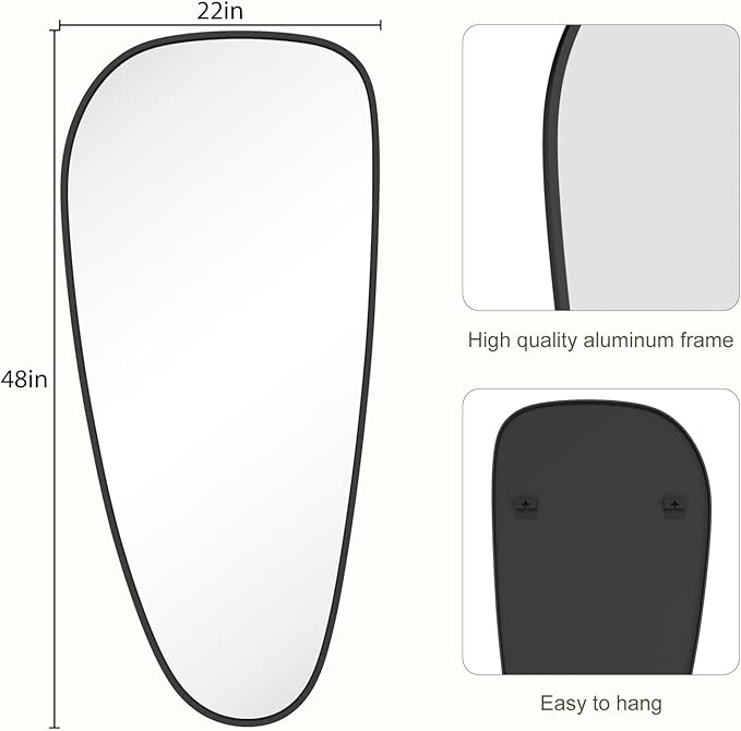WallBeyond Asymmetrical Mirror, Irregular Wall Mirror, Wall Mirrors Decorative for Bedroom Living Room entryway Hall, Wall Mirror for mid Century Modern Decor 48" H x 22" W, Black