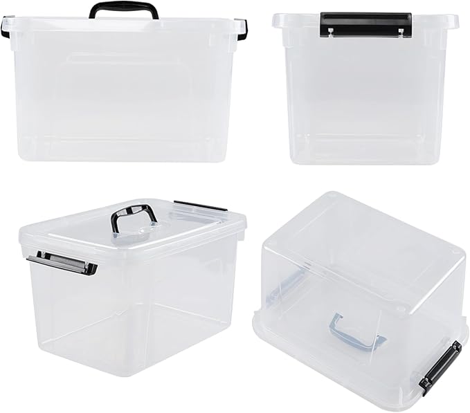 10 Liter Plastic Storage Box, 4-pack Clear Latch Storage Bins with Lids