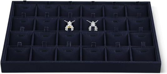 Linen Stackable Necklace Storage Tray, 24 Grid Pendant Display Tray, Jewellery Shop Counter Showcase Table Top Organizers, Makeup Table Drawer Insert Jewelry Tray