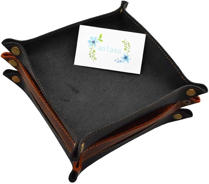 Valet Tray for Men, Leather Jewelry Key Coin Phone Wallet Tray Organizer Catchall Tray，Caddy Bedside Storage Box Christmas Day & New Year Gift