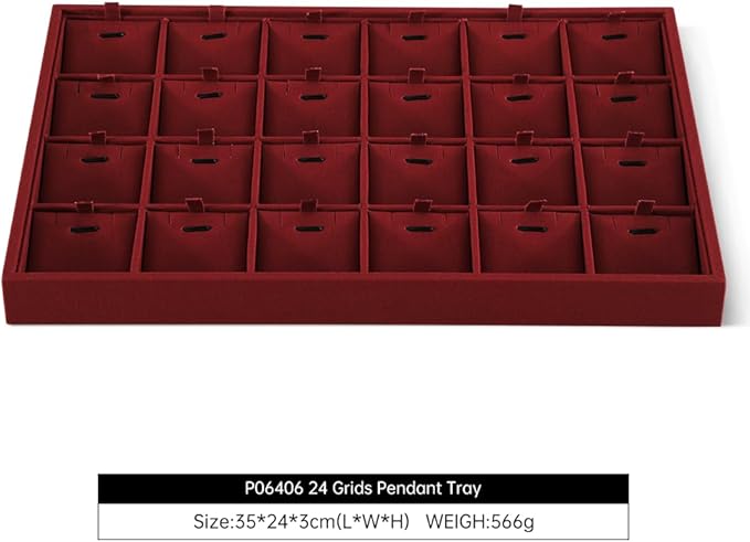 Linen Stackable Necklace Storage Tray, 24 Grid Pendant Display Tray, Jewellery Shop Counter Showcase Table Top Organizers, Makeup Table Drawer Insert Jewelry Tray