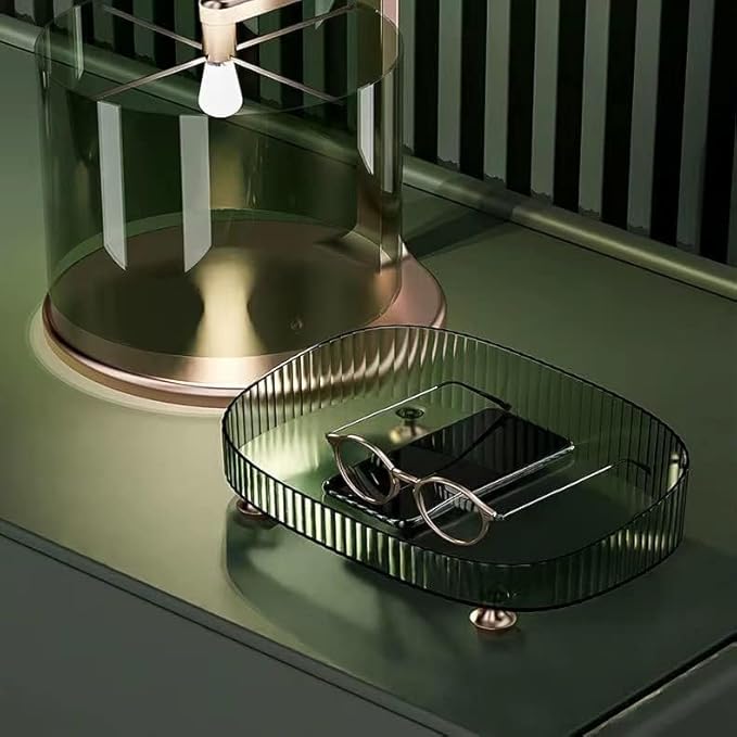 Makeup Perfume Organizer, Vanity Tray, Cosmetic Skincare Organizer, Countertop Organizer Tray for Bathroom Vanity Dresser Table, Green