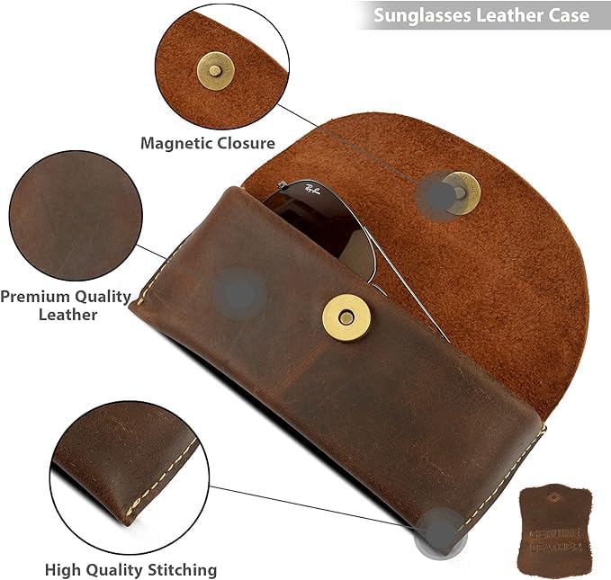 Leather Sunglasses Case Genuine Leather Eyeglass Case Soft Glasses Pouch Reading Glasses Case for Men & Women