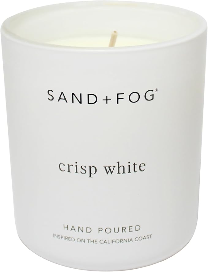 Sand + Fog Scented Candle - Crisp White – Additional Scents and Sizes – 100% Cotton Lead-Free Wick - Luxury Air Freshening Jar Candles - Perfect Home Decor – 10oz