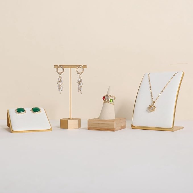 GemeShou Beige wood ring storage organizer, Velvet Jewelry ring display holder, Cute ring display stand for selling, wedding ring holder at nightstand【Beige with single cone】