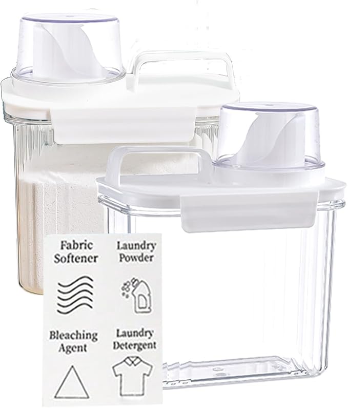 2 Pack Laundry Detergent Dispenser for Organization & Storage, 1500ml Liquid Dispenser with 4 Removable Labels, BPA & Pet Free, Clear
