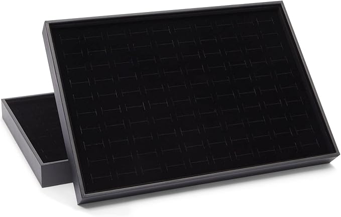 Juvale Ring Display Tray - Velvet Protection & Jewelry Display - Removable Pad & Earring Storage - Stackable Jewelry Trays & Glasses Holder for Nightstand - Pack of 2, 13.8 x 9.5 x 1.3 in, Black